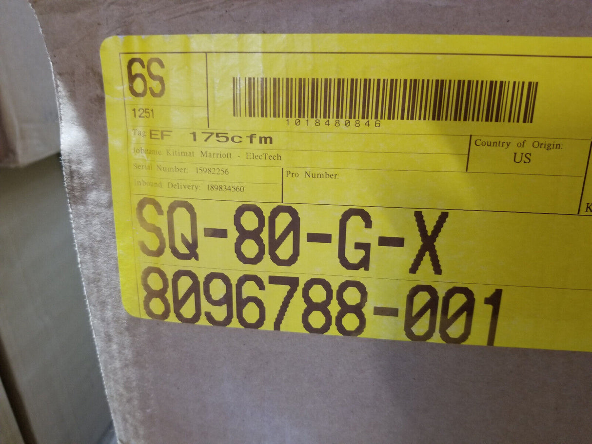 GREENHECK Centrifugal Inline Fan, EF 175CFM SQ-80-G-X