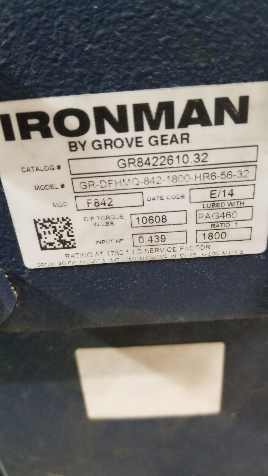 IRONMAN GROVE GEAR BOX GR8422610.32 GR-DFHMQ-842-1800-HR6-56-32