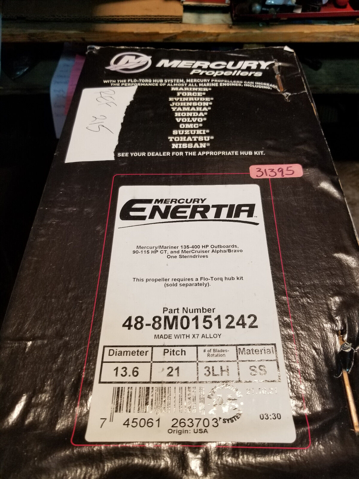Mercury Enertia propeller 48-8M0151242 left hand 21 pitch no hub REF215