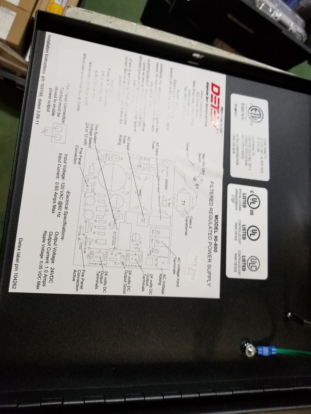 Detex S800- 90-800 Power Supply, SIngle Phase, 120V