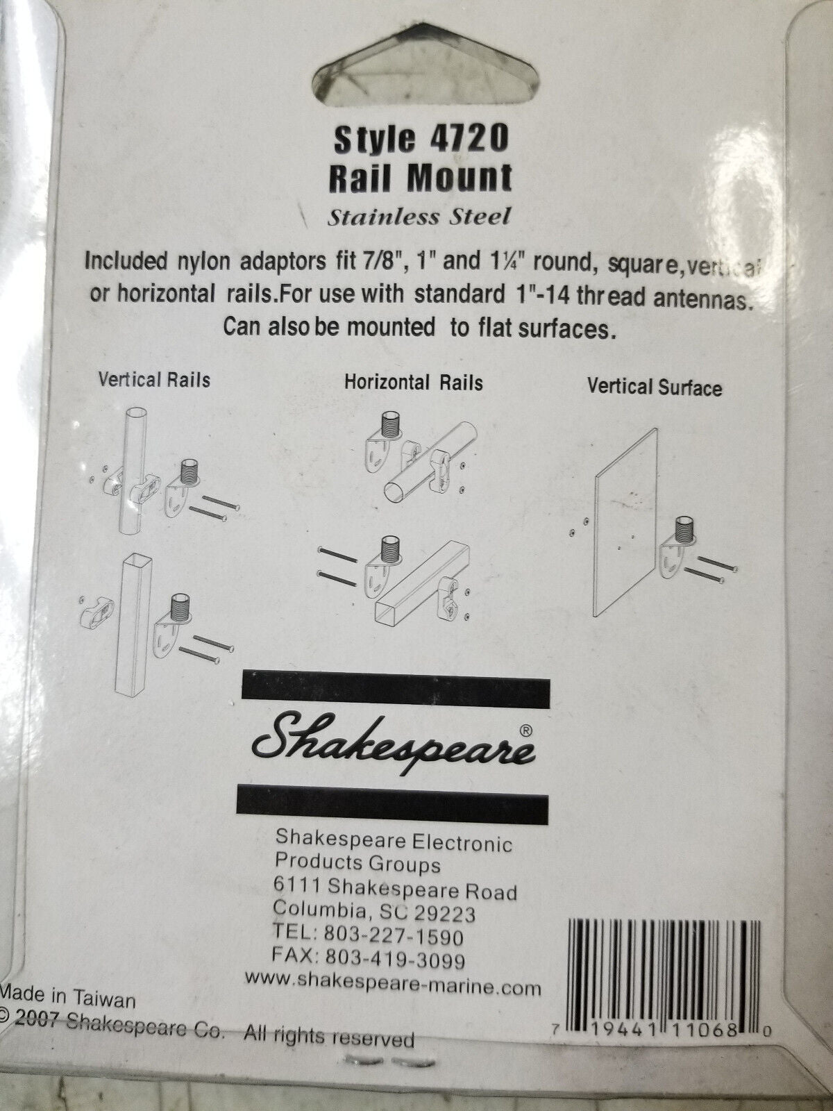 Shakespeare 4720 Economy Rail Antenna Mount