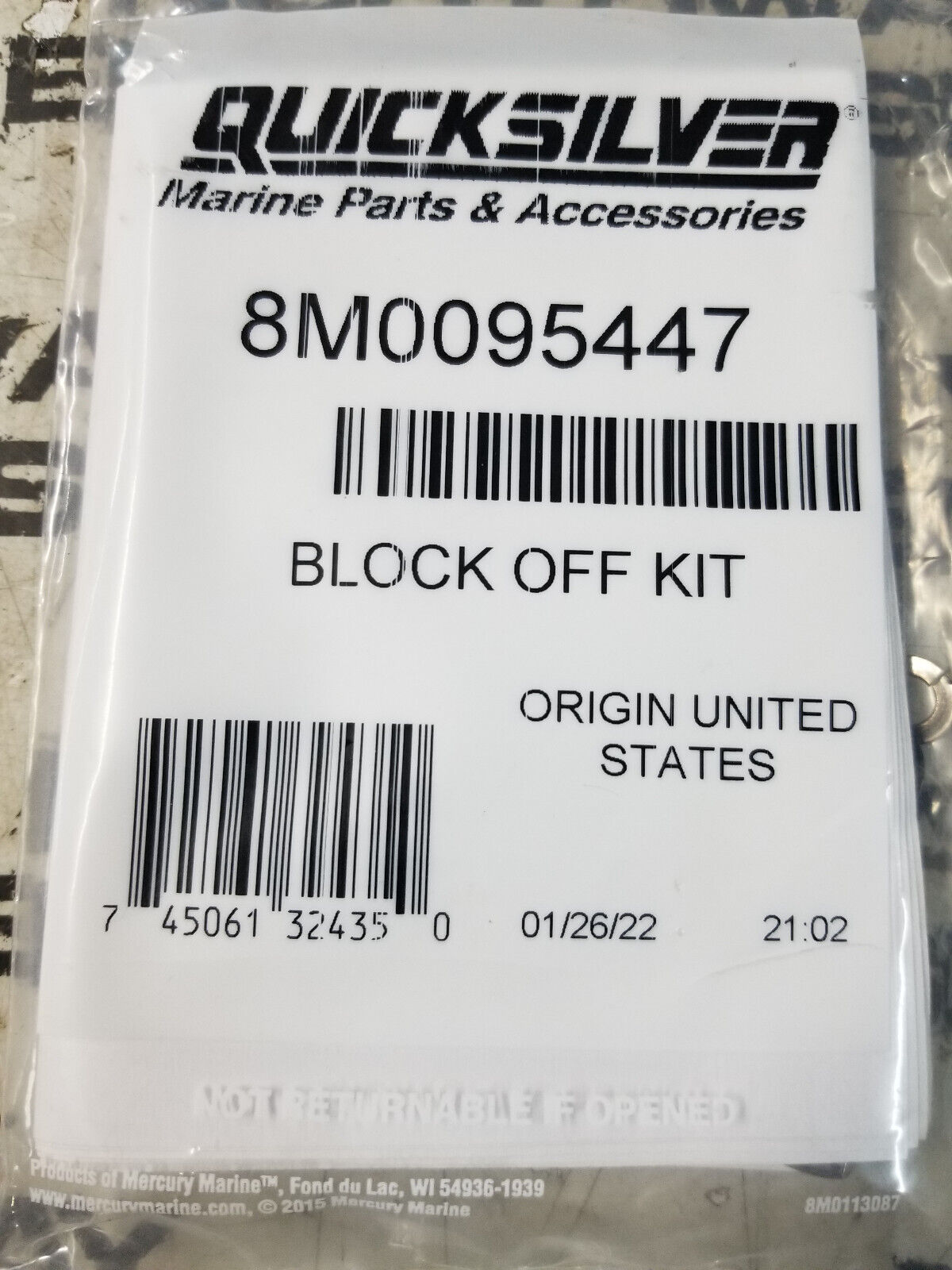 Mercury Quicksilver Bravo Gimbal Water Intake Block Off Plate 8M0095447