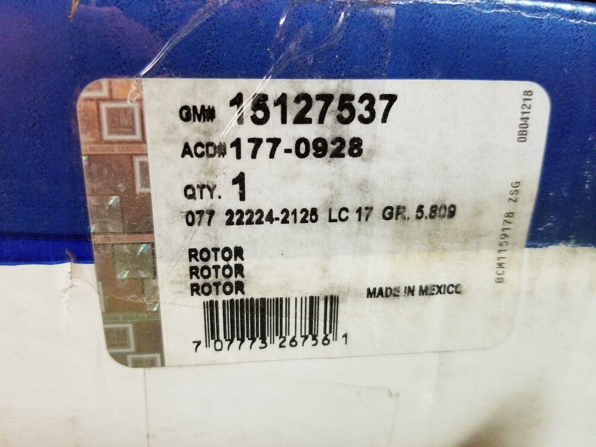 Ac Delco 15127537 Rear Brake Rotor 177-0928