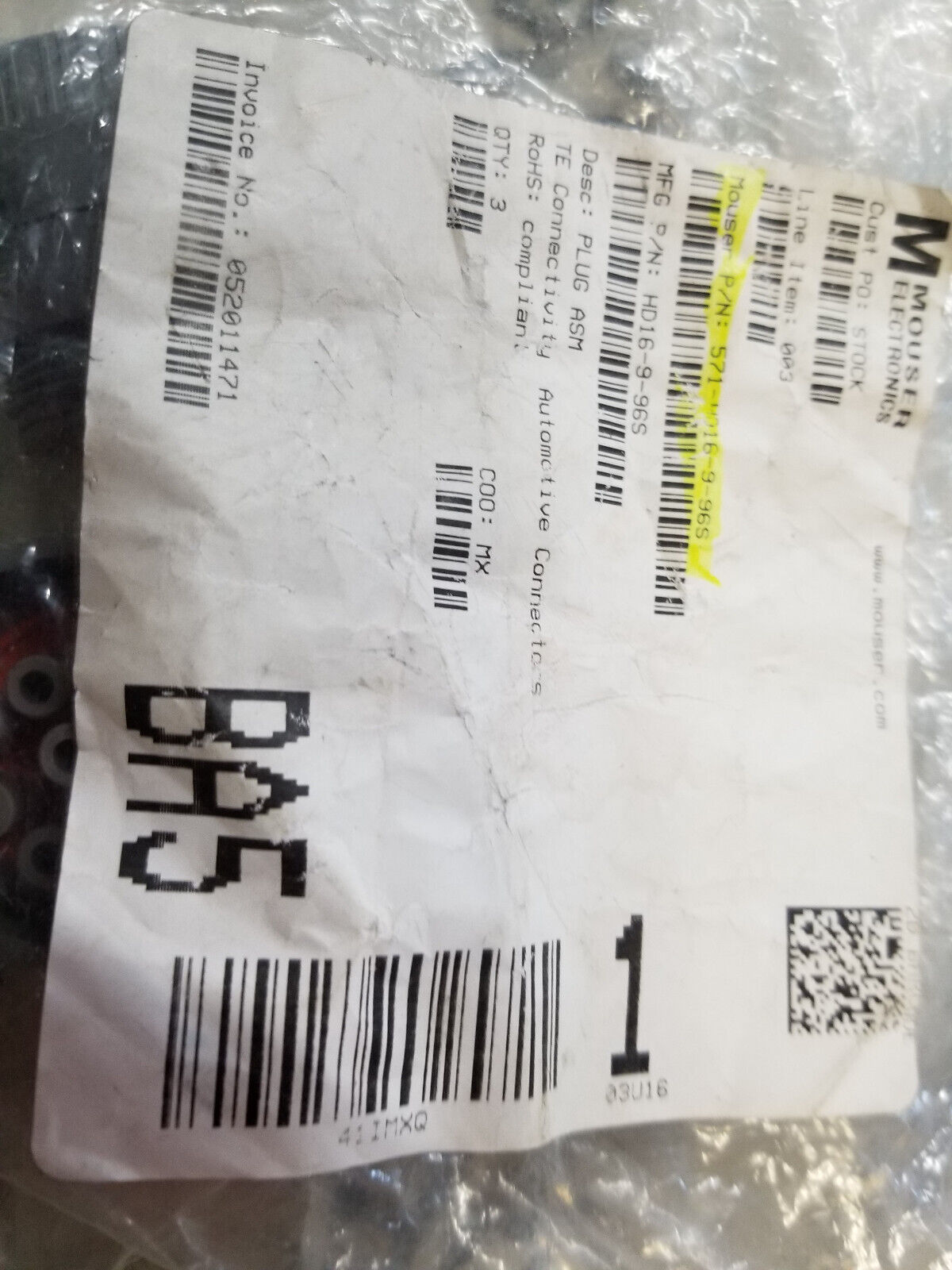 Lot of 2 pc MOUSER 571-4016-9-96s   HD16-9-96S  Circular Connector, HD10 Series
