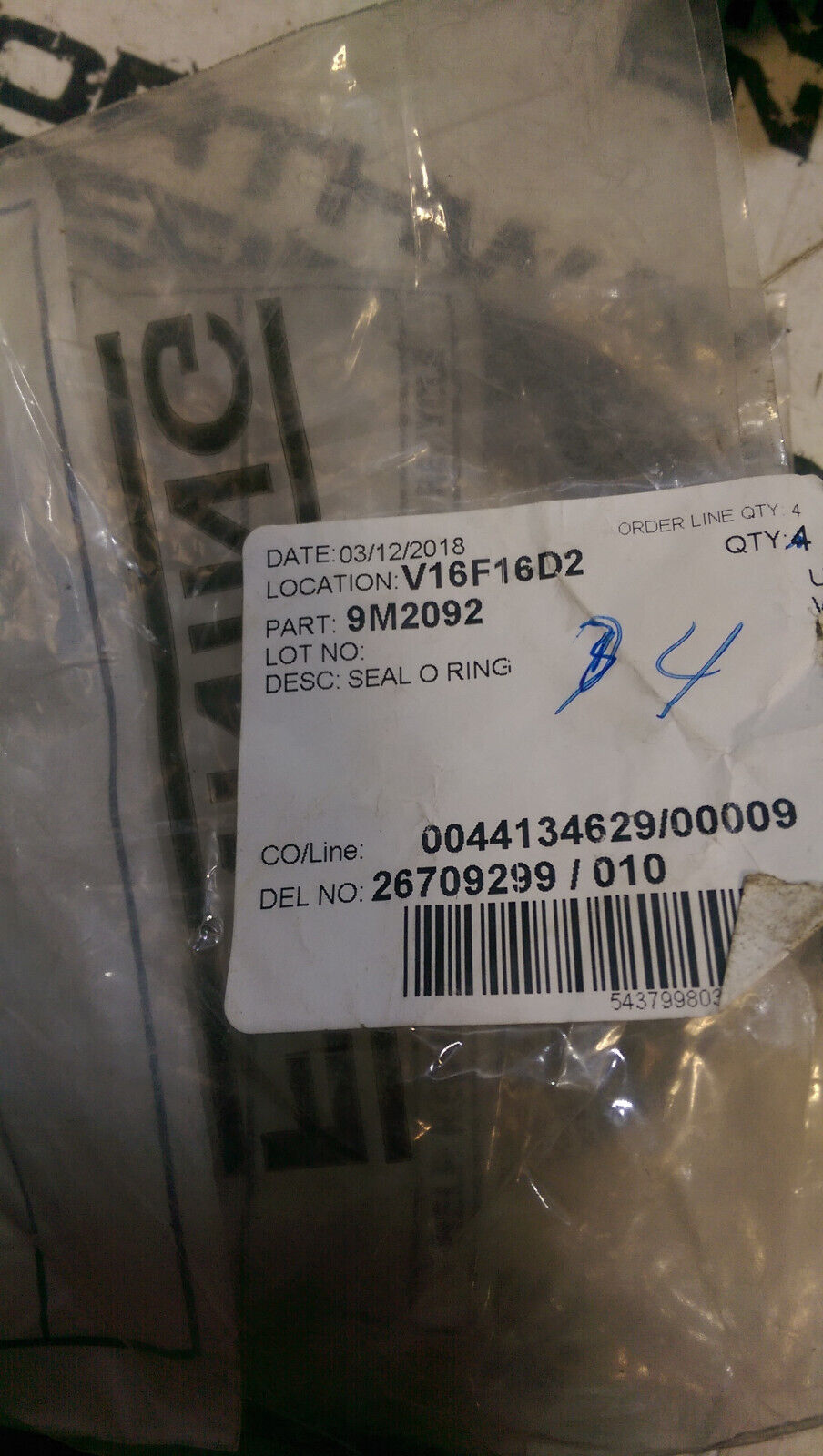 BAG OF 4 0RINGS 9M2092 9M-2092