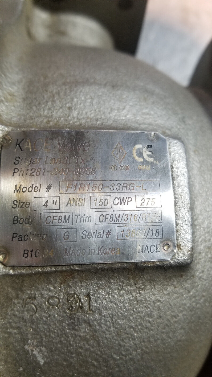 KACE VALVE F1R150-33RG-L BALL VALVE SIZE 4" ANSI 150 CWP 275 BODY CF8M