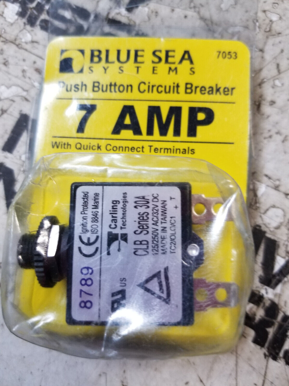 Blue Sea 7053 7A Push Button Thermal with Quick Connect Terminals