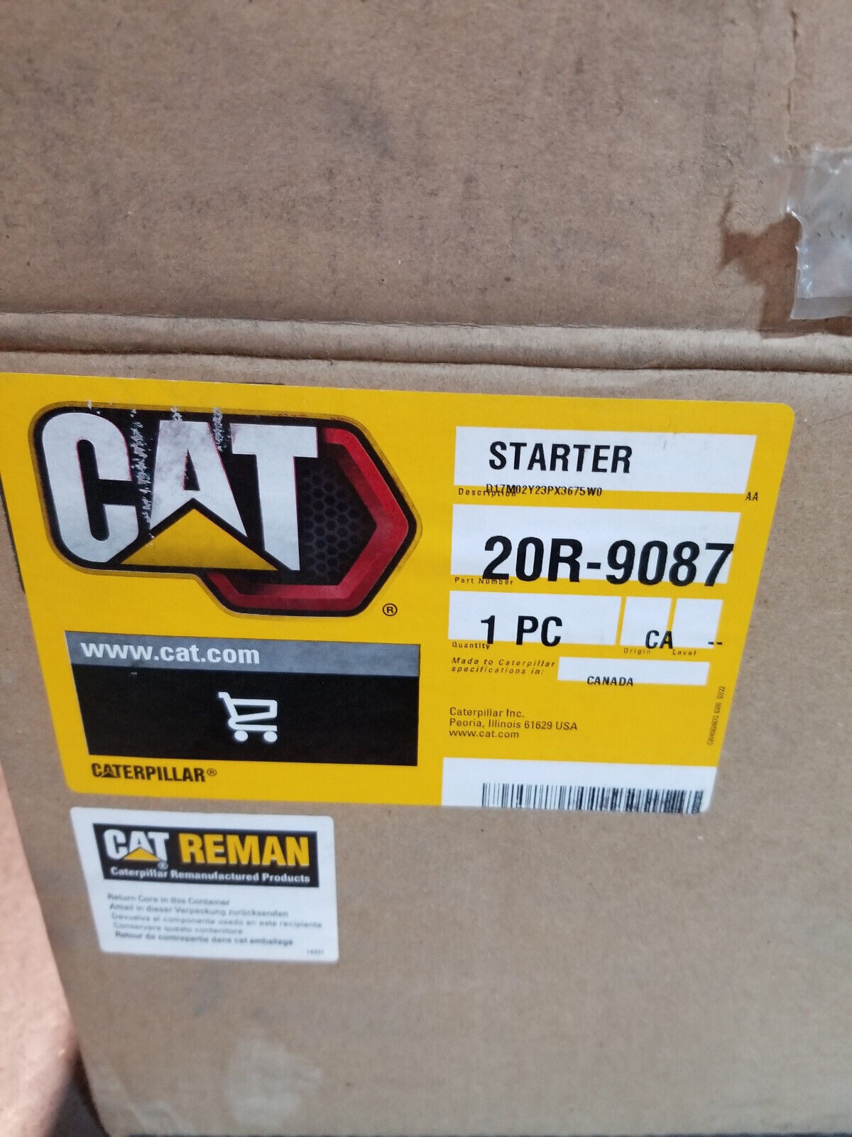 20R-9087 Cat C4.4 Reman 24 Volt Electric Starter Motor 20R-9087