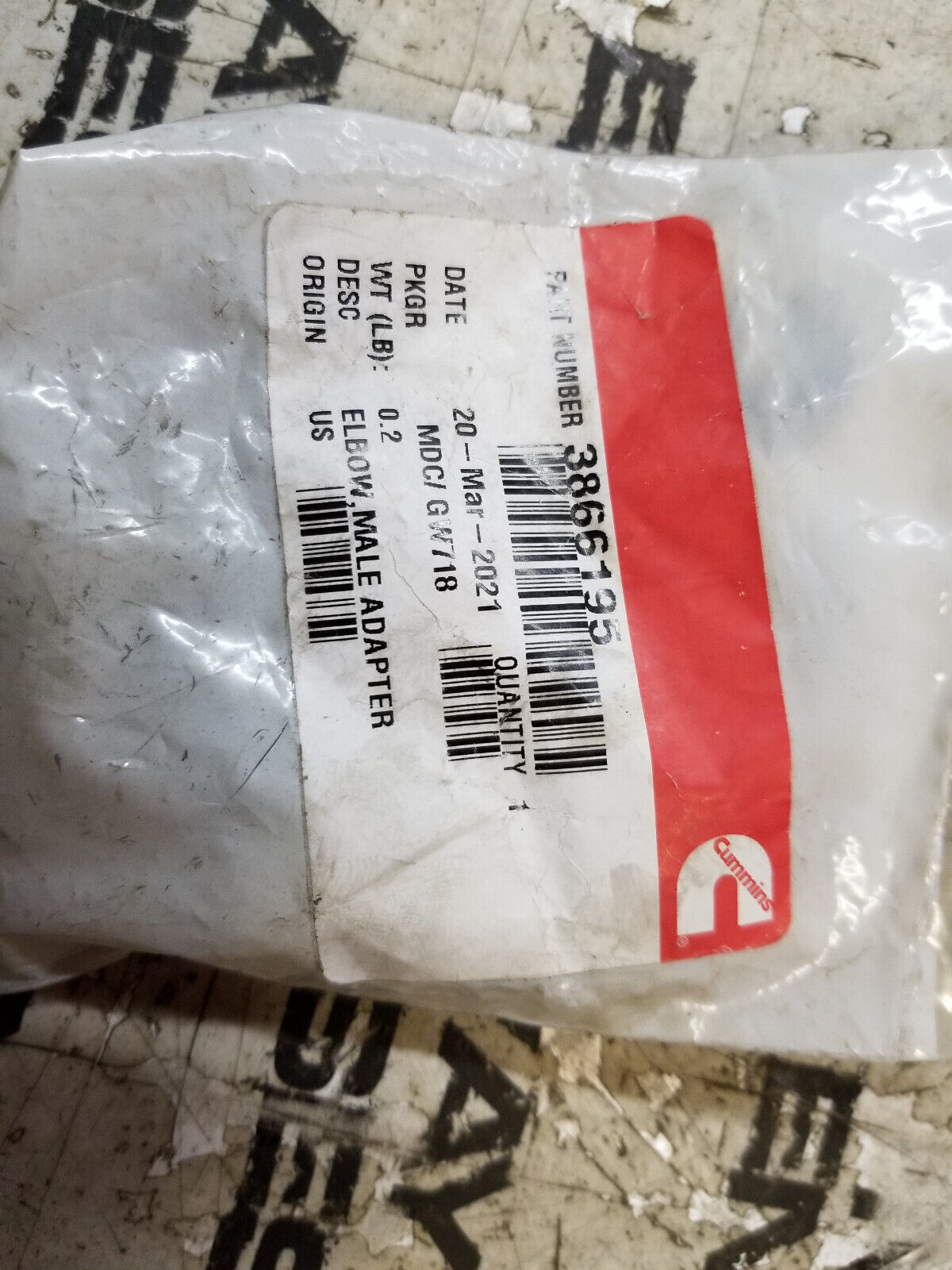 CUMMINS 3866195 MALE ADAPTER ELBOW