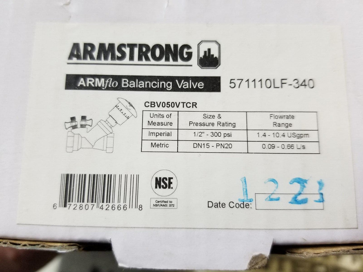 Armstrong 571110LF-340 - ARMflo 1/2" FIP Circuit Balancing Valve CBV050VTCR