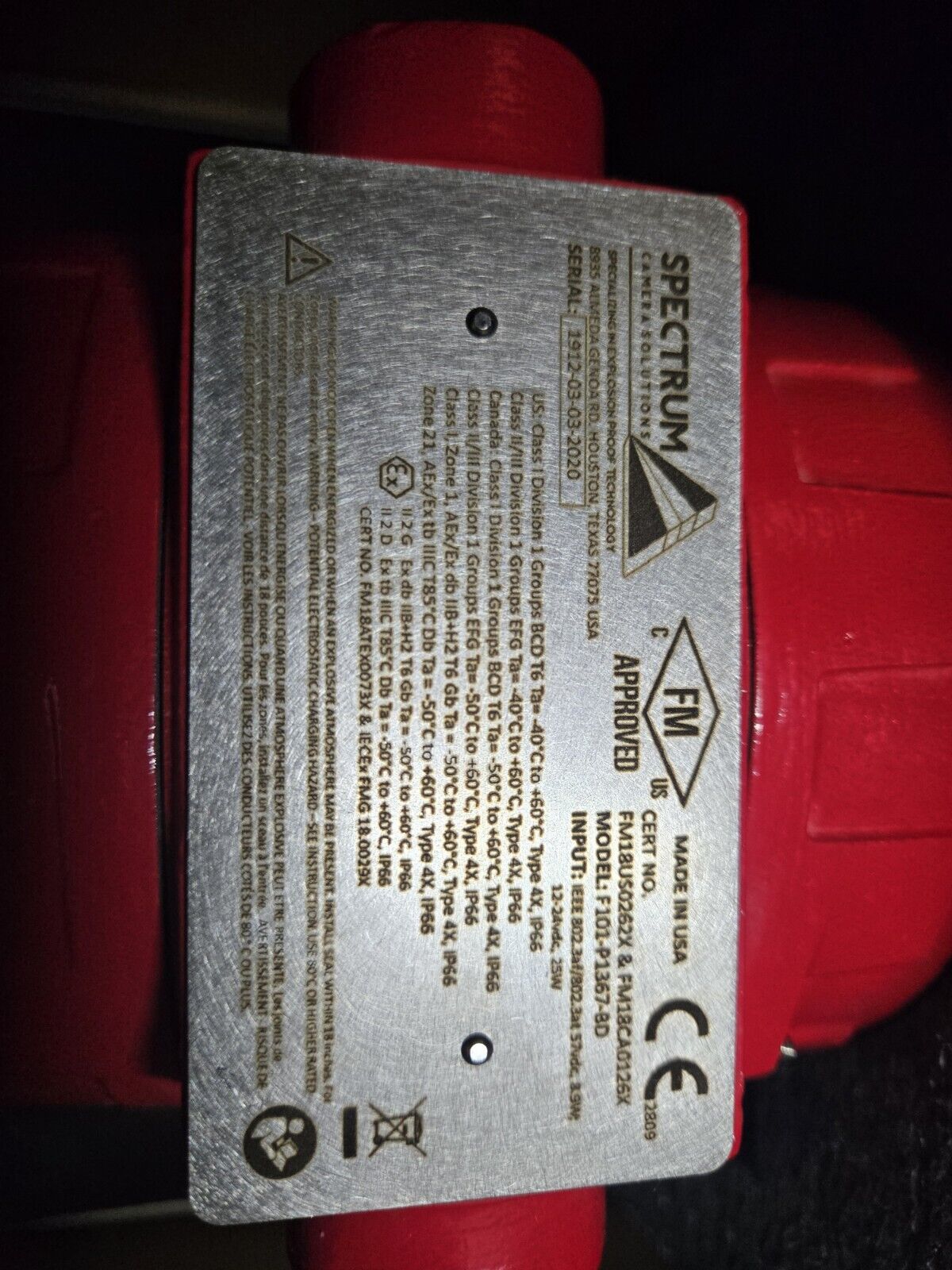 F101-P1367-BD SPECTRUM Hazardous Area Camera Fixed  with Axis P1367