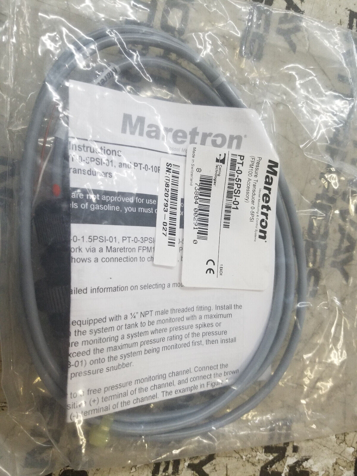 Maretron PT-0-5PSI-01 Pressure Transducer, 0 to 5 PSI fpm100 accessory