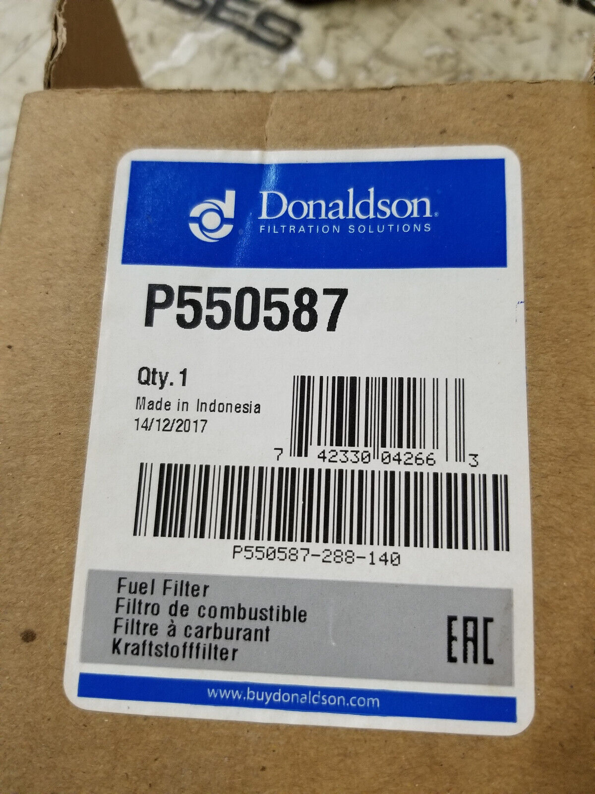 DONALDSON P550587 25 MICRON FUEL FILTER WATER SEPARATOR DEUTZ 2133558