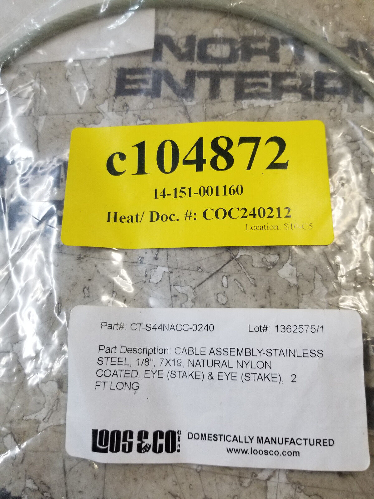 CT-S44NACC-0240 LOOS & CO. STAINLESS STEEL CABLE