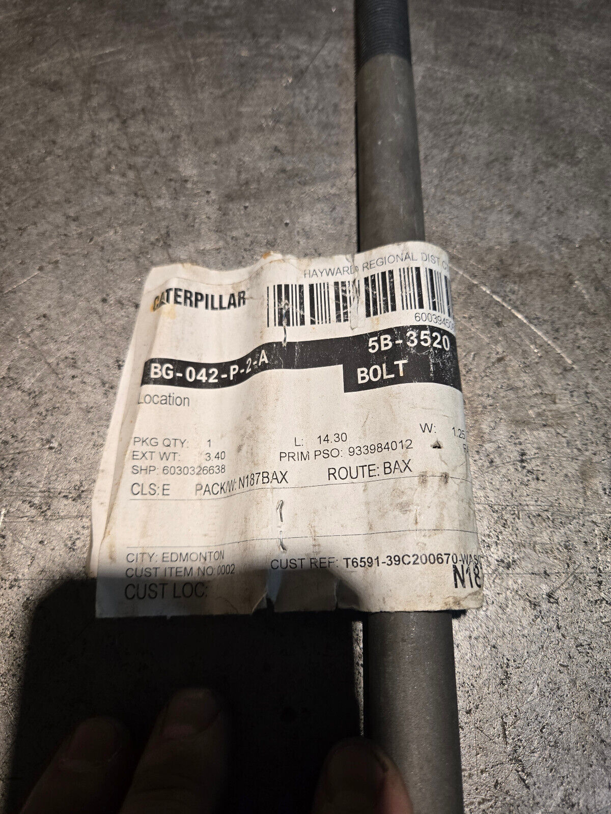 5B-3520 3/4''-16 x 13 5/8'' Hex Head Bolt 5B3520