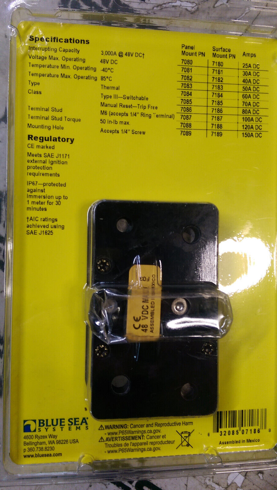 Blue Sea 80a Circuit Breaker Surface-Mount 285 Series 7186