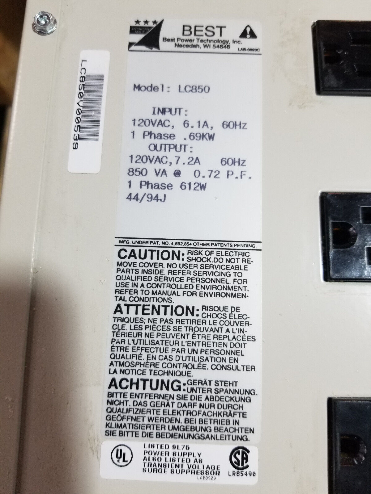 Citadel LC850 POWER SUPPLY lc850v00539