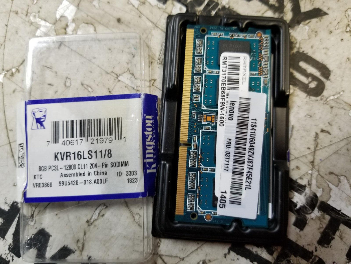 Kingston KVR16S11/8. 8GB 2Rx8 1G x 64-Bit PC3-12800. CL11 204-Pin SODIMM.
