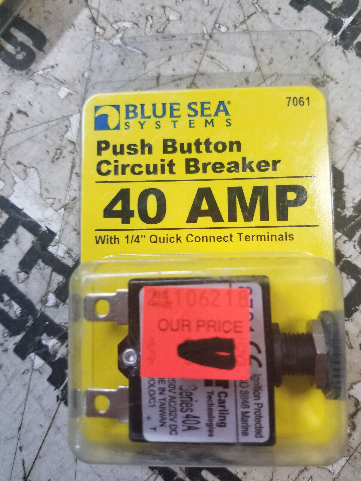 Blue Sea 40a Push Button Thermal with Quick Connect Terminals #7061