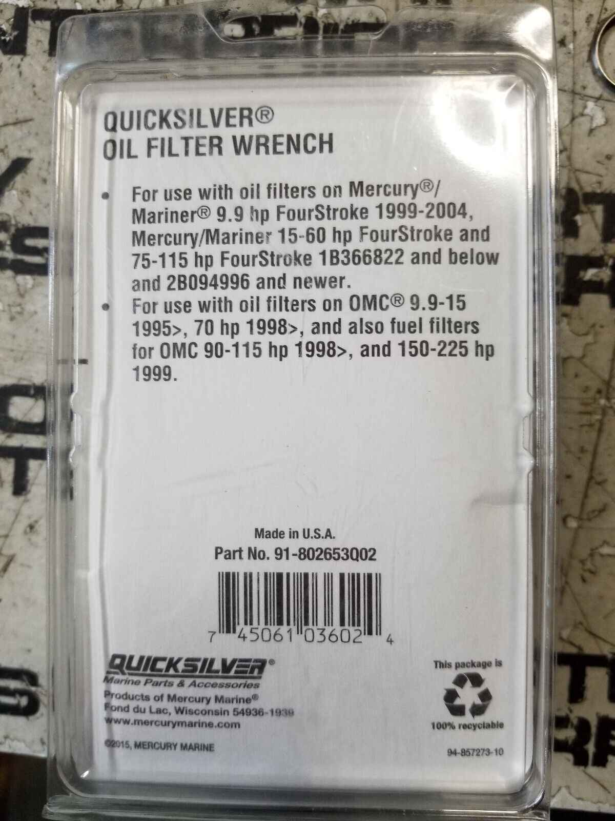 91802653Q02  Quicksilver - Mercury - Mariner Oil filter wrench 91-802653Q02