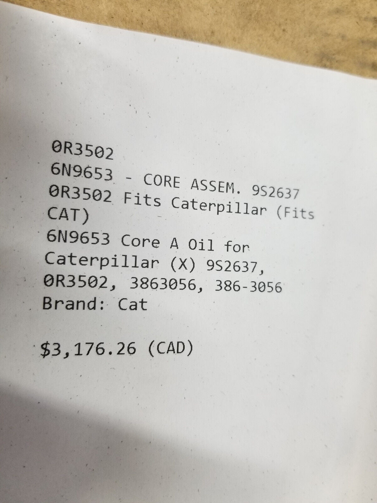 NEW Genuine Caterpillar CAT 6N-9653 6N9653 OIL COOLER CORE D8K 583K