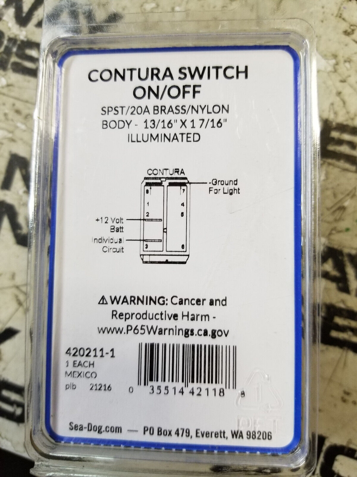Sea Dog 420211-1 Illuminating Contura Rocker Switch, On/Off/SPST