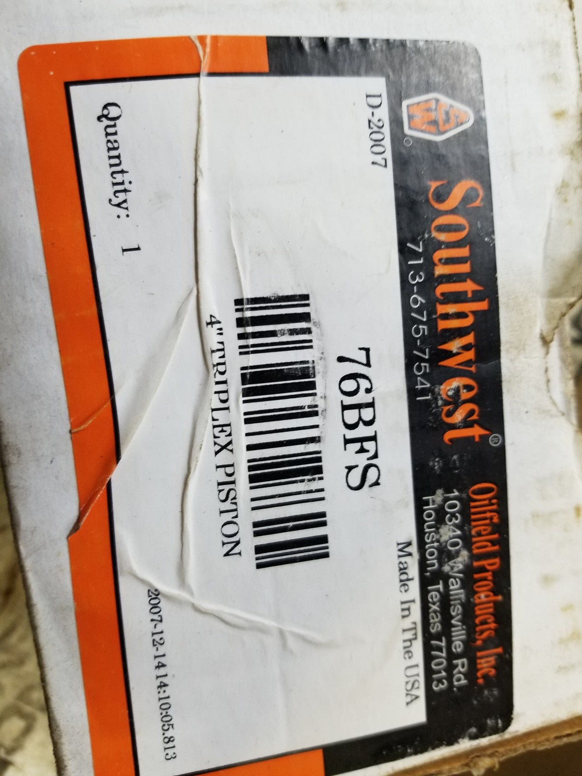 76BFS. 4” Fail-Safe® Piston SOUTHWEST OILFIELD PRODUCTS