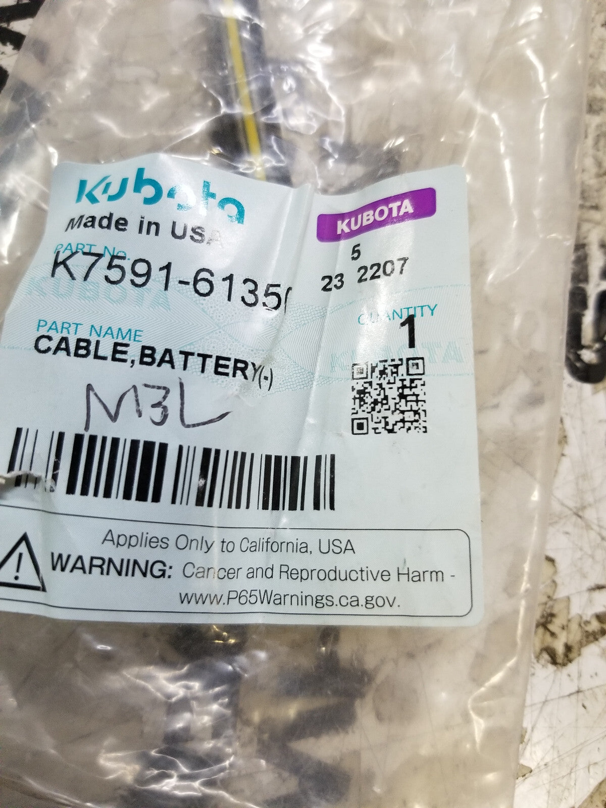 K7591-61350 KUBOTA NEGATIVE BATTERY CABLE