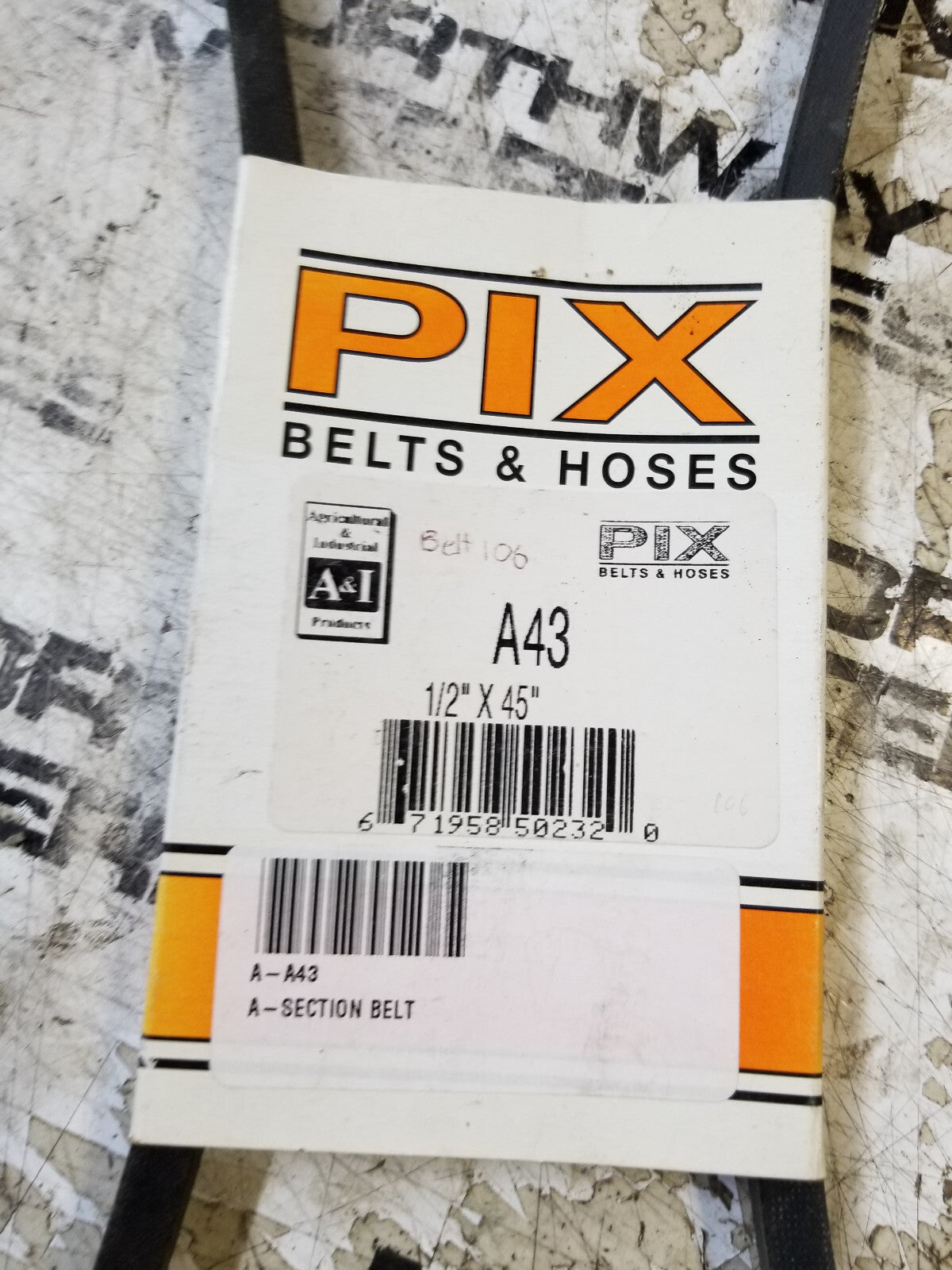 A43 BELT  V-Belt - A, 1/2 in Top Width, 1 Strand, 45 in Nominal Outside Length