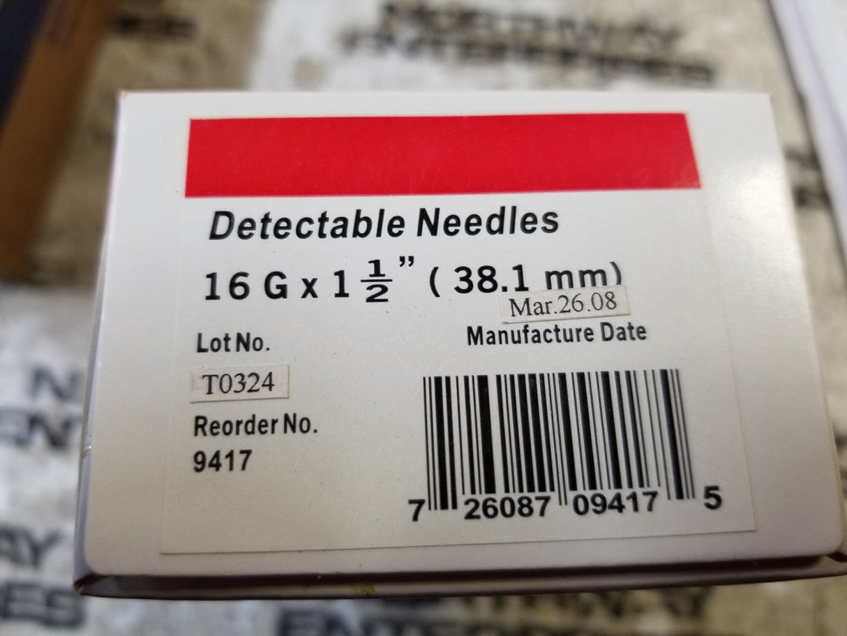 1-BOX UNOPENED Ideal 9417 D3 Detectable Needle 16 ga x 1.50" (100/box)