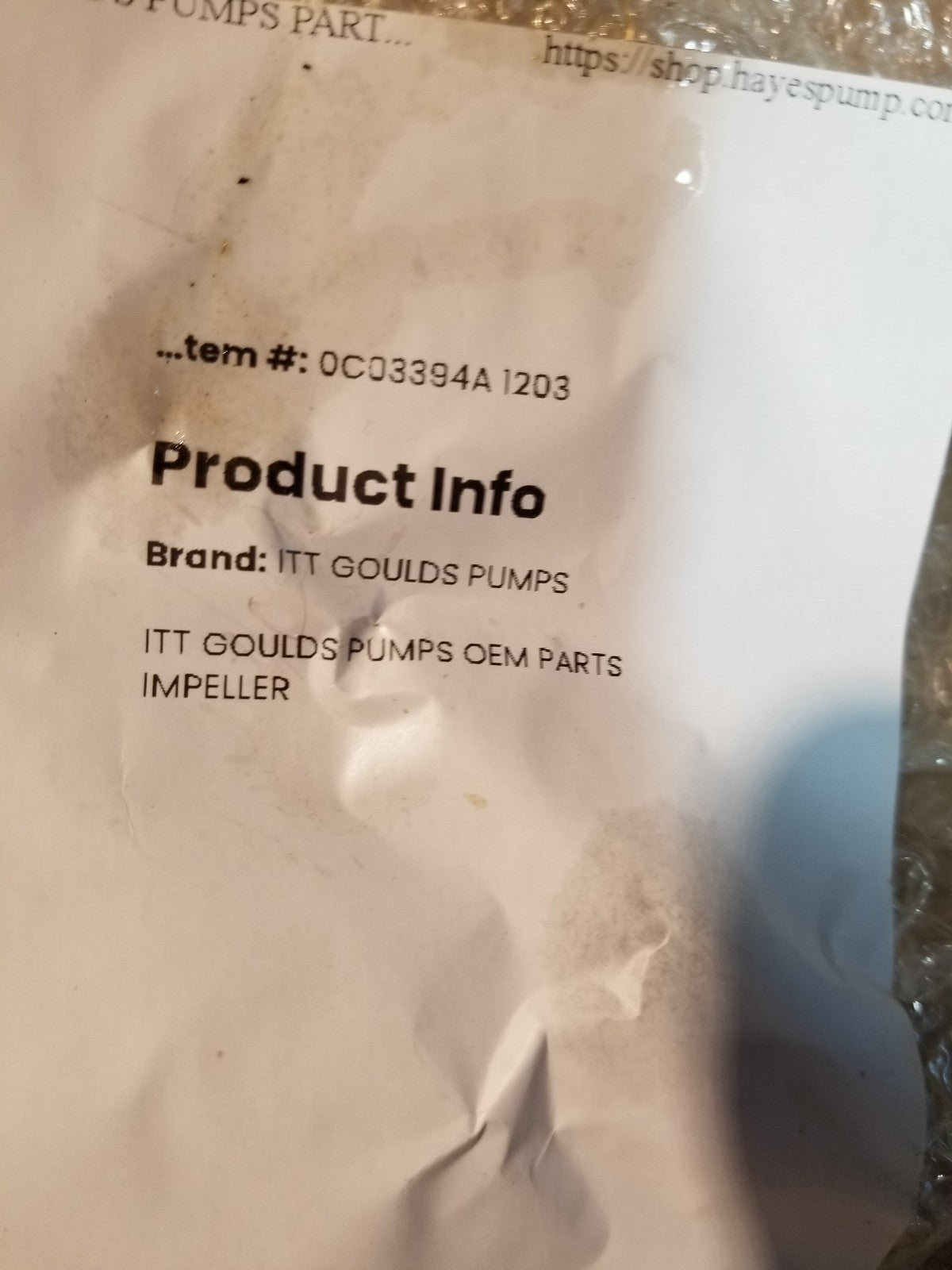 GOULDS 0C03394A-1203 IMPELLER 0C03394A 1203