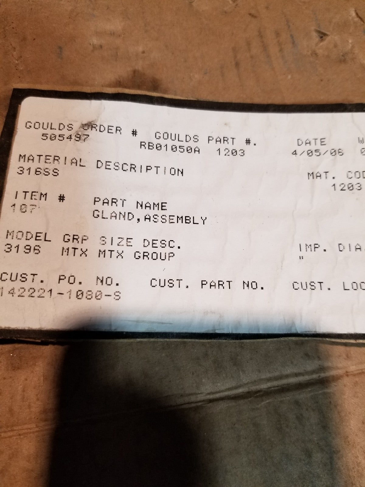 GOULDS RB01050A-1203 GLAND ASSEMBLY 3196 MTX