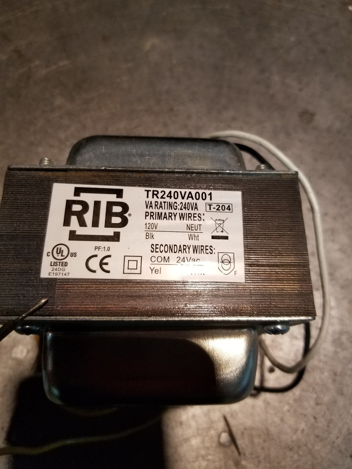 RIB TR240VA001 Transformer 240 Va 120 to 24 Vac Foot and Single