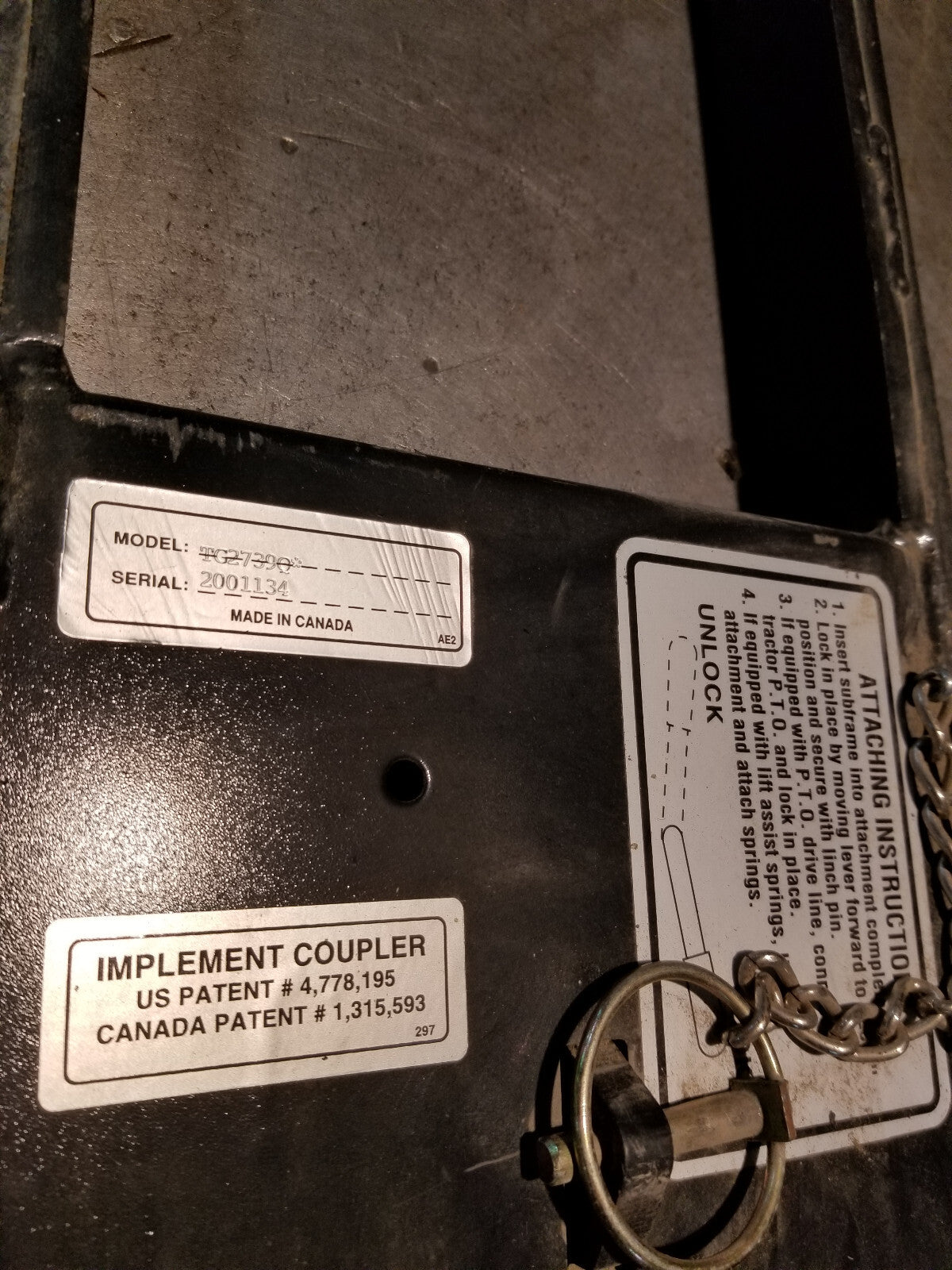 TG2739A KUBOTA QUICK HITCH ATTACH SUBFRAME