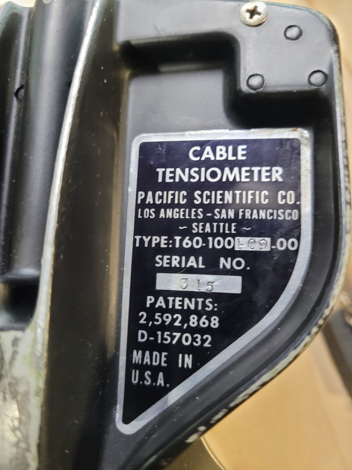 Pacific Scientific T60-1001-C9-1A Aircraft Cable Tensiometer 1/8" to 1/4"