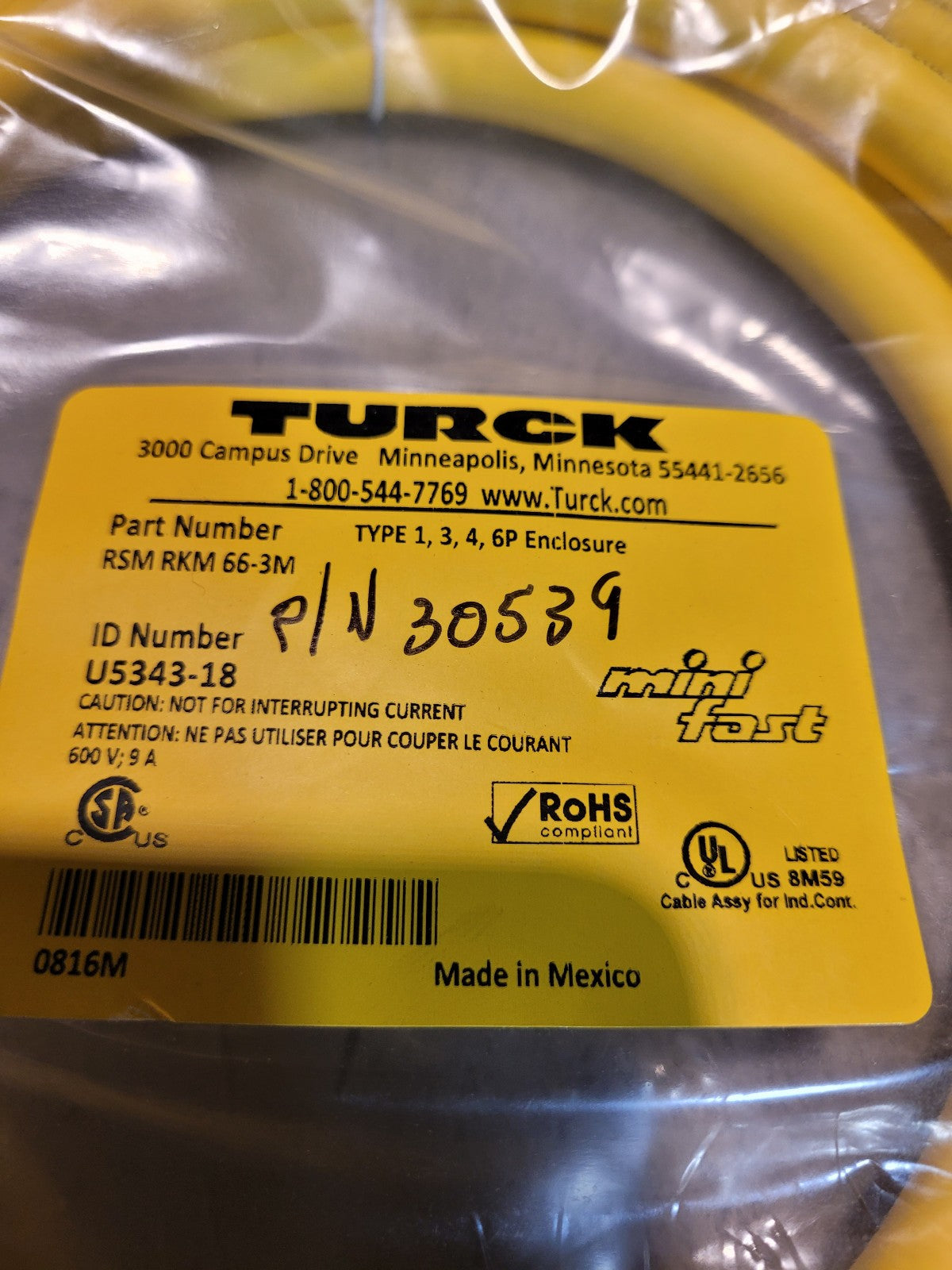 New Turck RSM-RKM 66-3M ACTUATOR SENSOR CORDSET