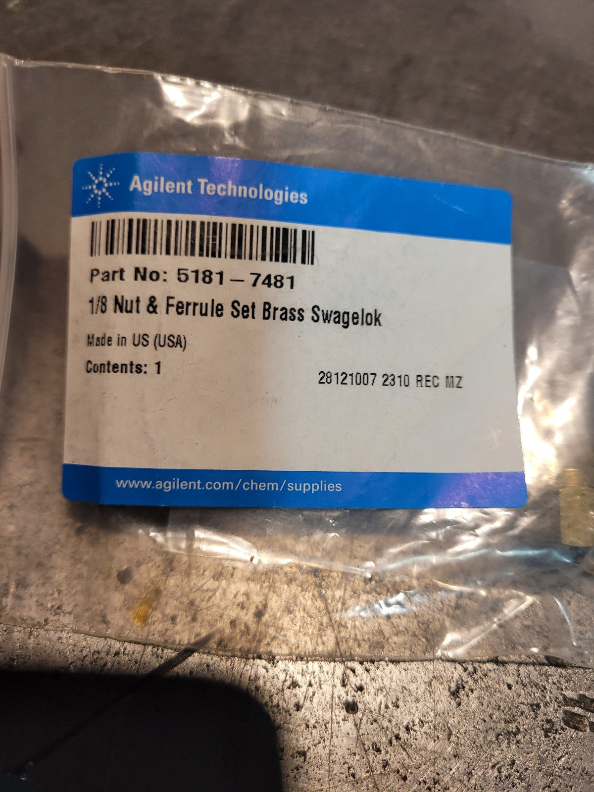 LOT OF 3 PC Agilent 5181-7481 Ferrule Set Brass Swagelok, 1/8" Nut