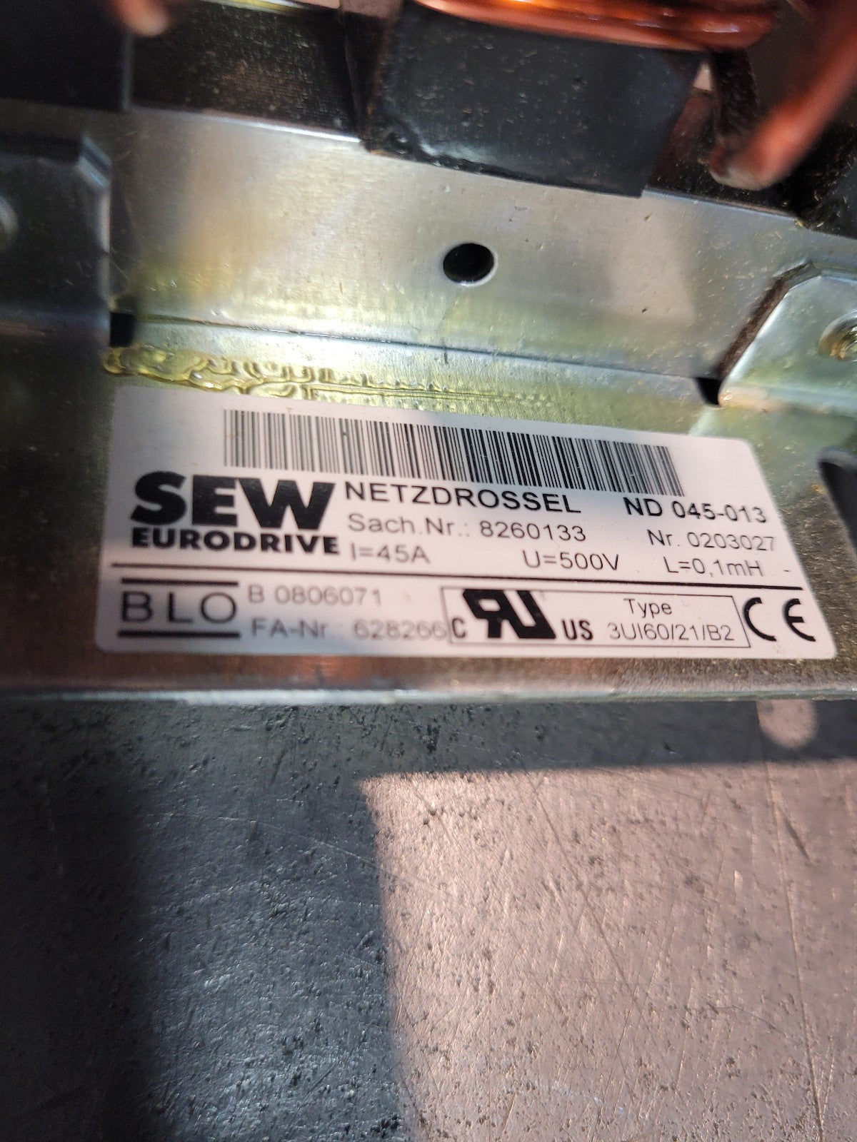 Sew Eurodrive ND045-013 Line Reactor 0.1mh POWER CHOKE