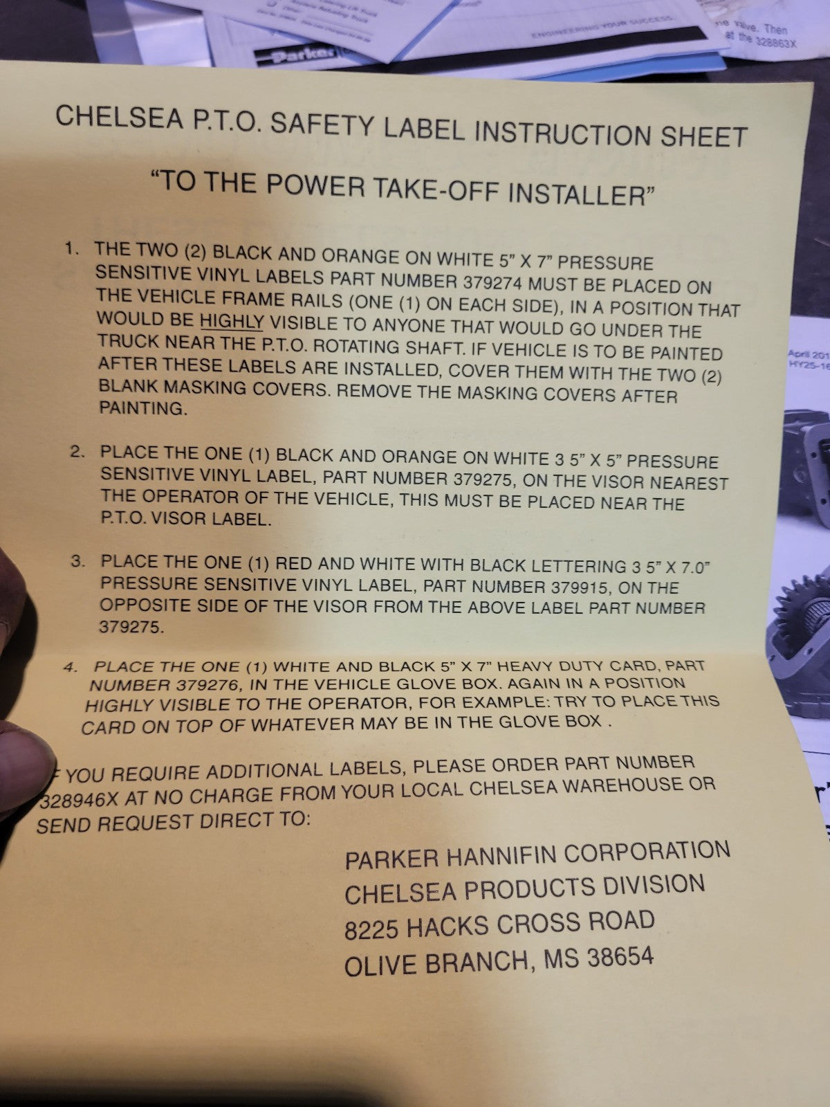 Chelsea 328388-98X Parker PTO Cab Control Air Shift Cylinder Installation Kit