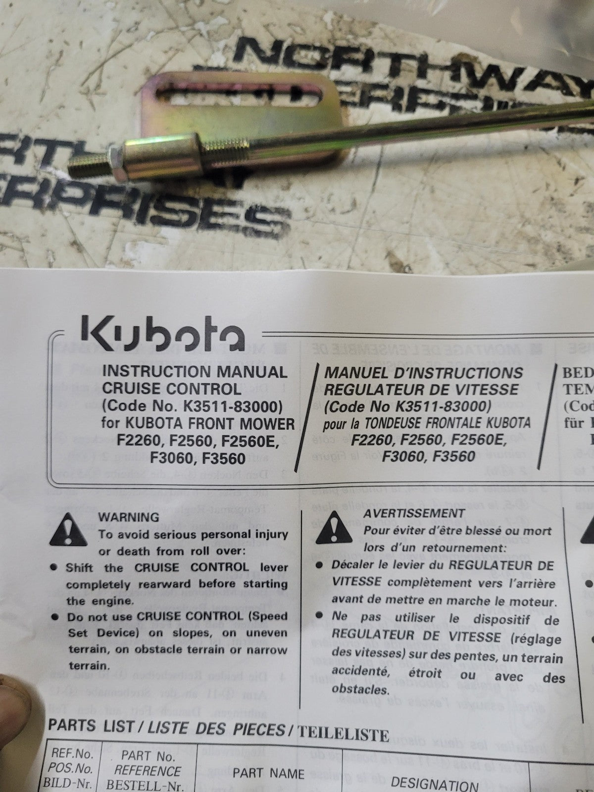 K3511-83000 F8261 KUBOTA CRUISE CONTROL KIT