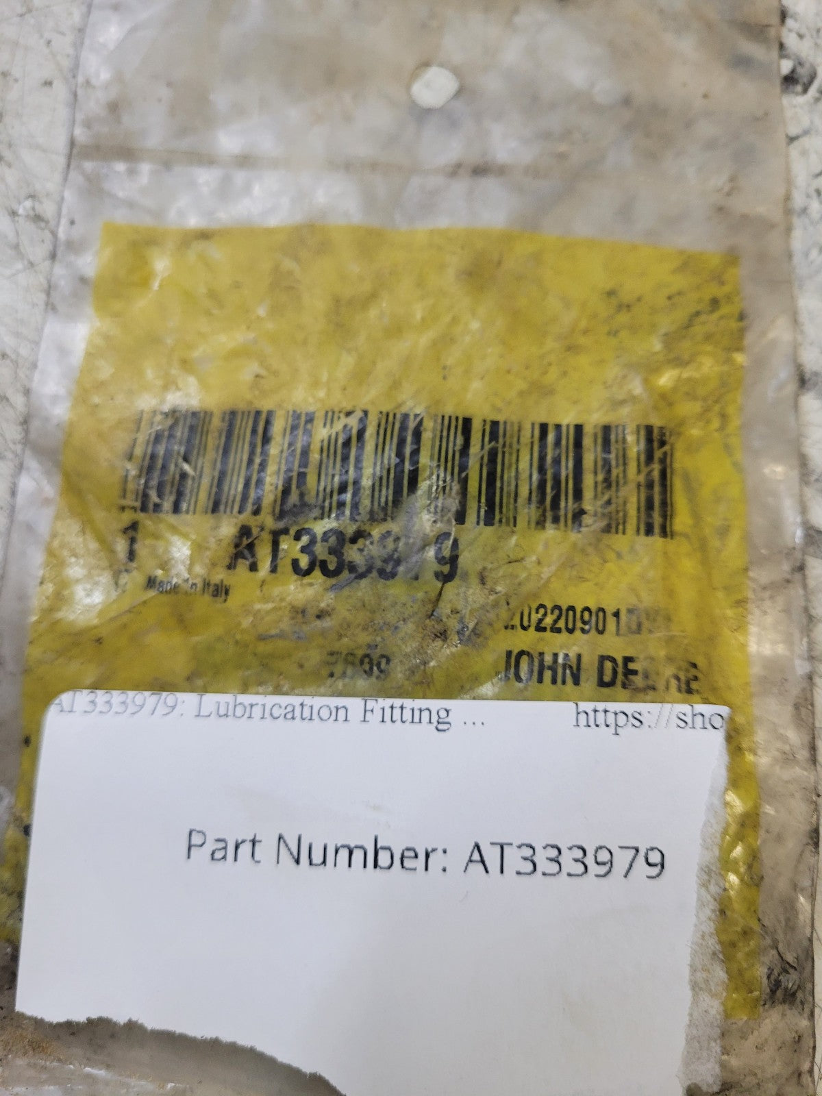 John Deere AT333979 Equipment Replacement Grease Valve