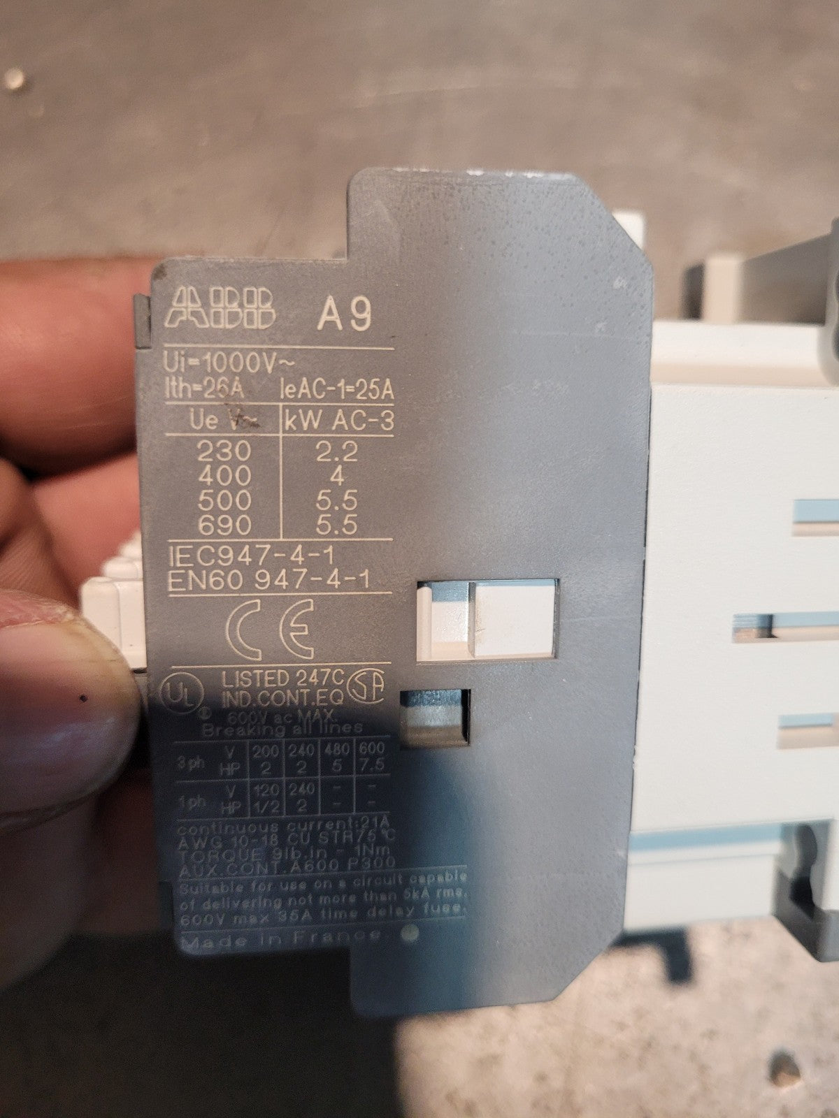 A9-30-10-84 ABB A9-30 Contactor 120V coil AC 9A Contactor