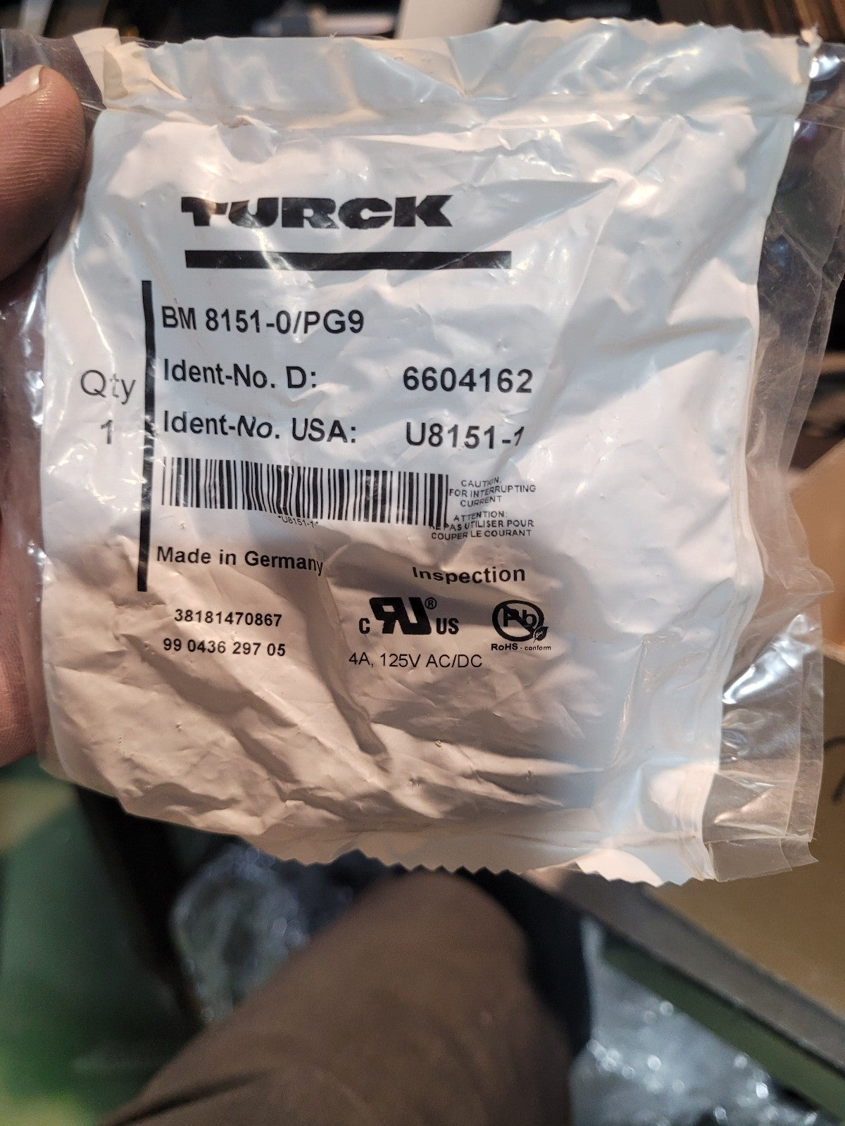 Turck BM 8151-0/PG9 Connector M12 Eurofast Female Straight 5 Wire 6-8mm Cable