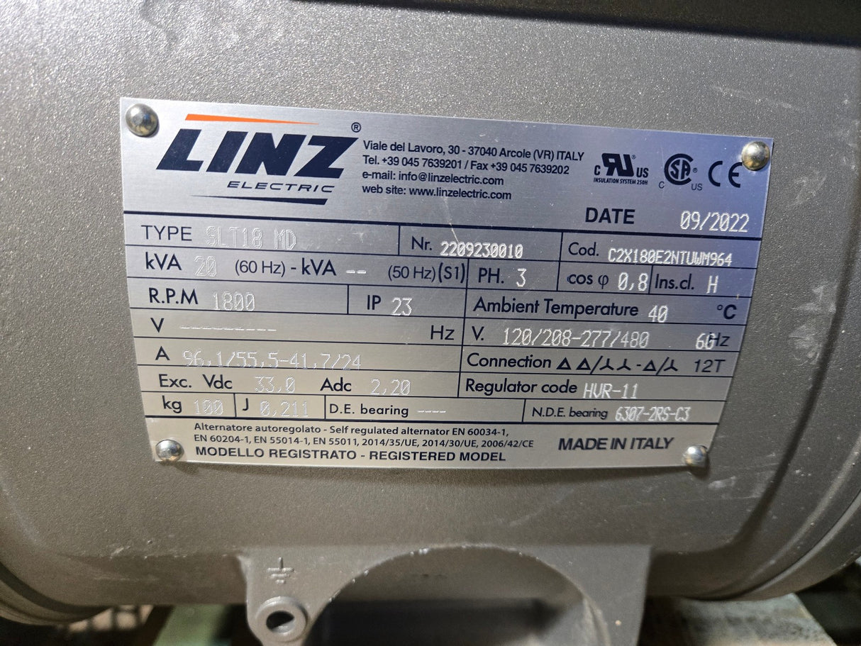 LINZ SLT18 MD 20KVA 1800RPM 3PH ALTERNATOR / GENERATOR 120/208-277/480