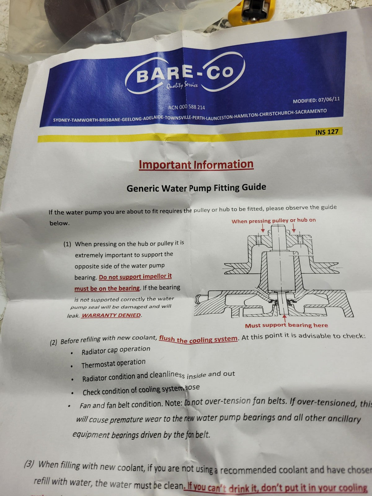B4847 BARE-CO  WATER PUMP FOR MF35 MF40