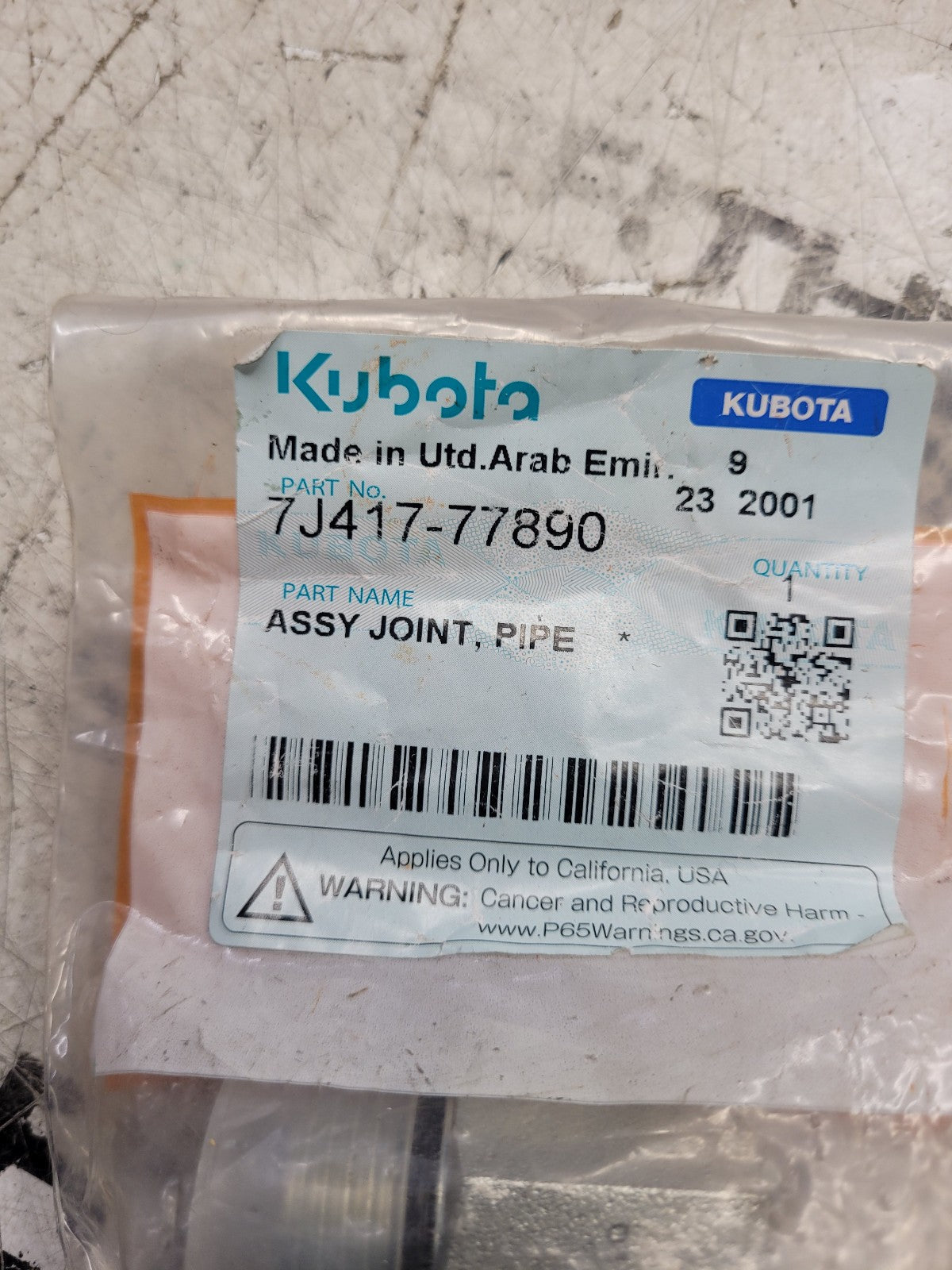 NEW 7J417-77890 KUBOTA FITTING