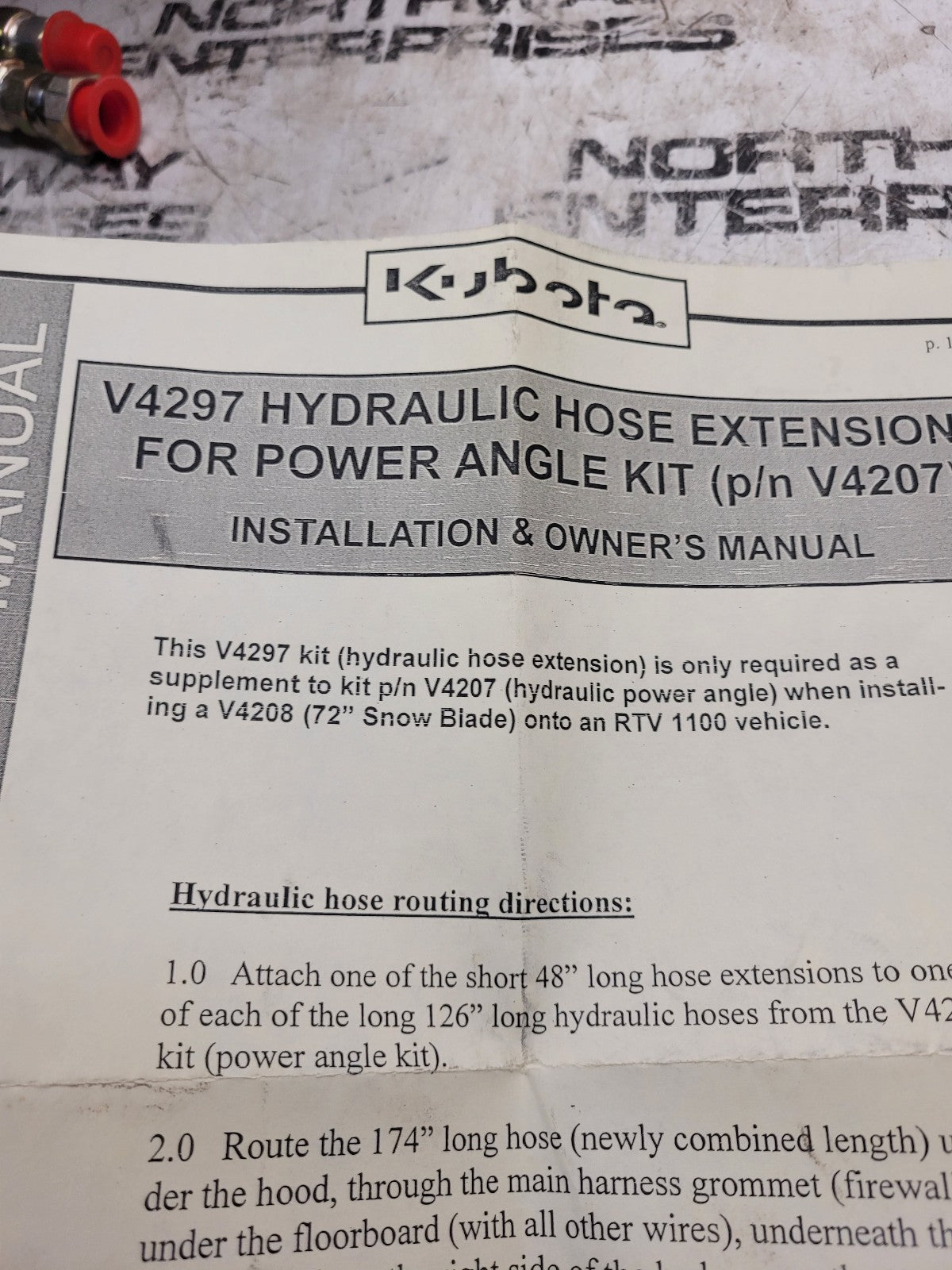 New Kubota V4297 4" Hose Extension Kit (RTV1100 RTV1140)