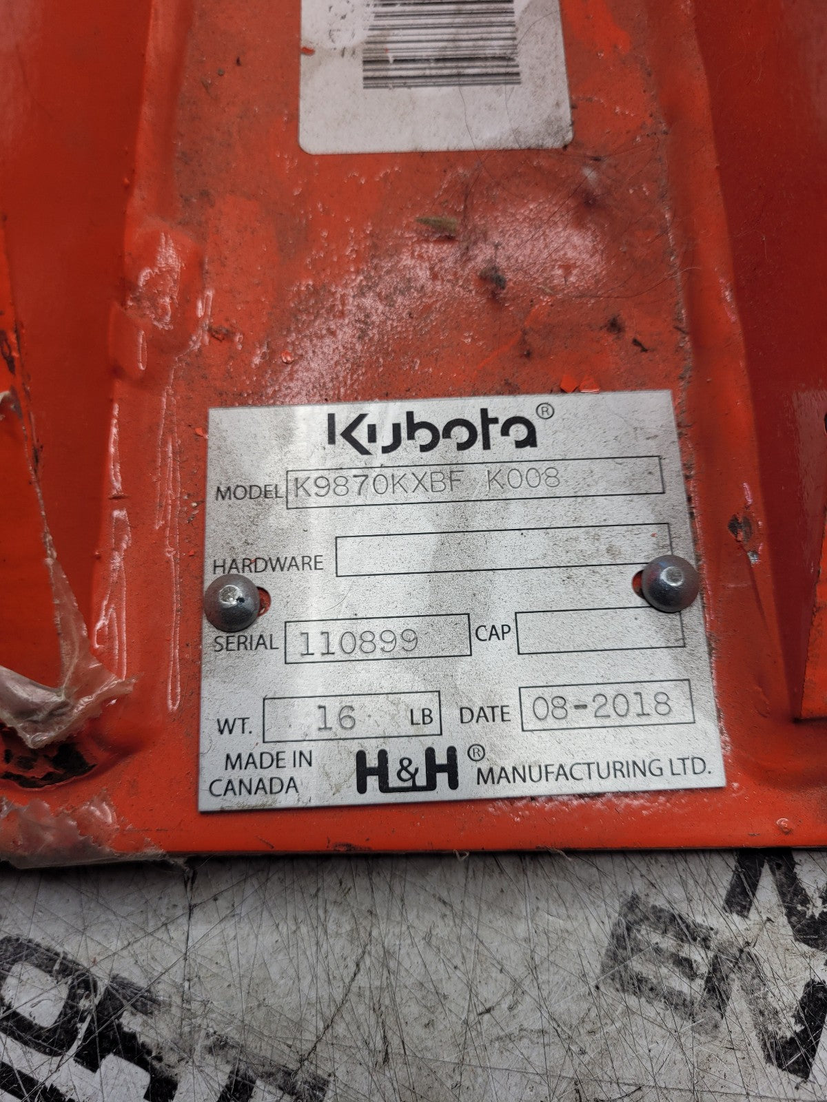 K9870KXBF-K008 K9870KXBF KUBOTA TOP MOUNT BRACKET FOR K008 EXCAVATOR
