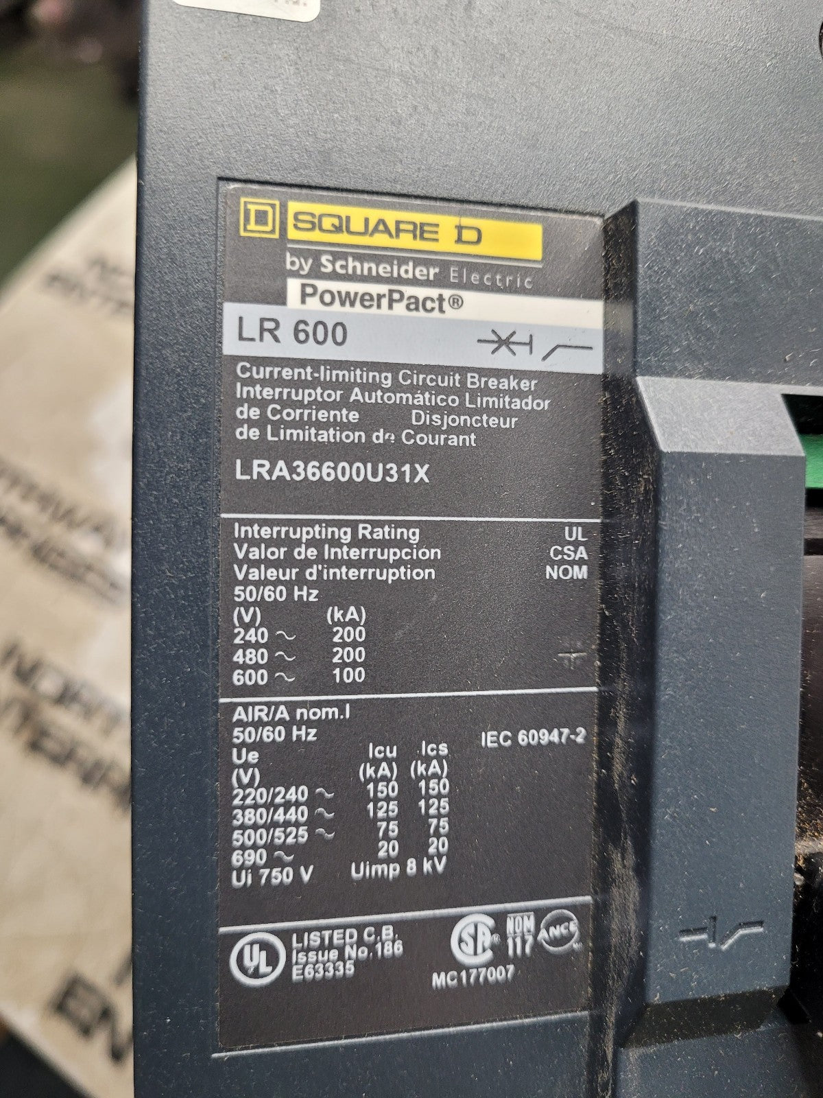 LRA36600U31X - Square D - Molded Case Circuit Breaker I-Line Plug-In - 600 Amp