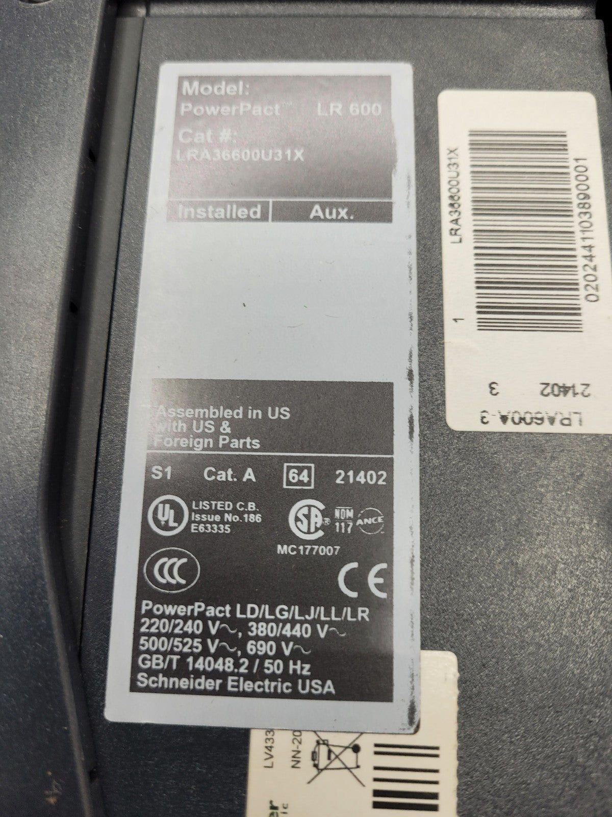 LRA36600U31X - Square D - Molded Case Circuit Breaker I-Line Plug-In - 600 Amp
